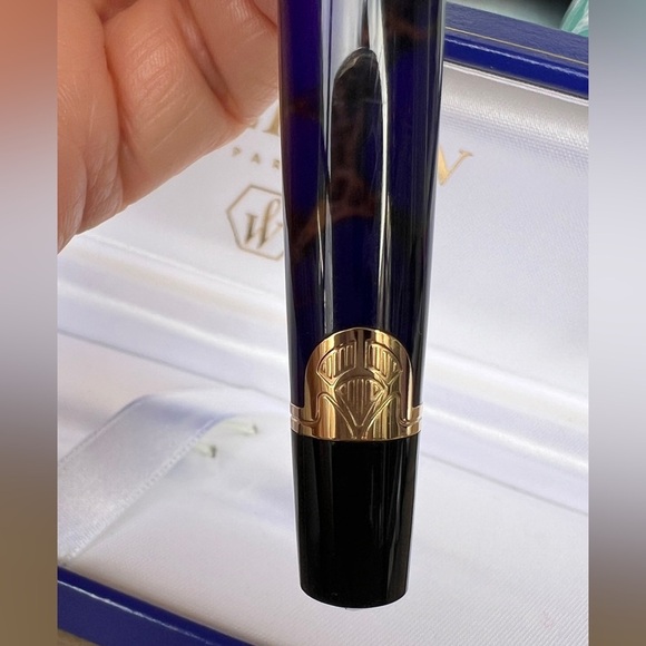 Vintage Waterman Paris Blue Marble Gold Trim Ballpoint Pen with Case - Picture 7 of 9